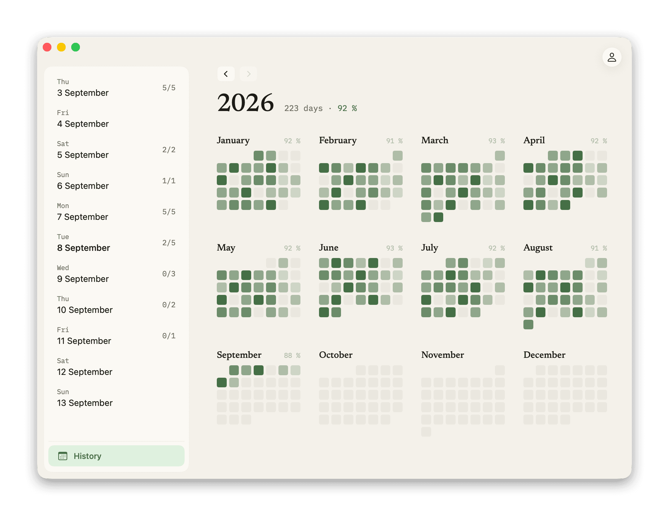 The year in green on Mac