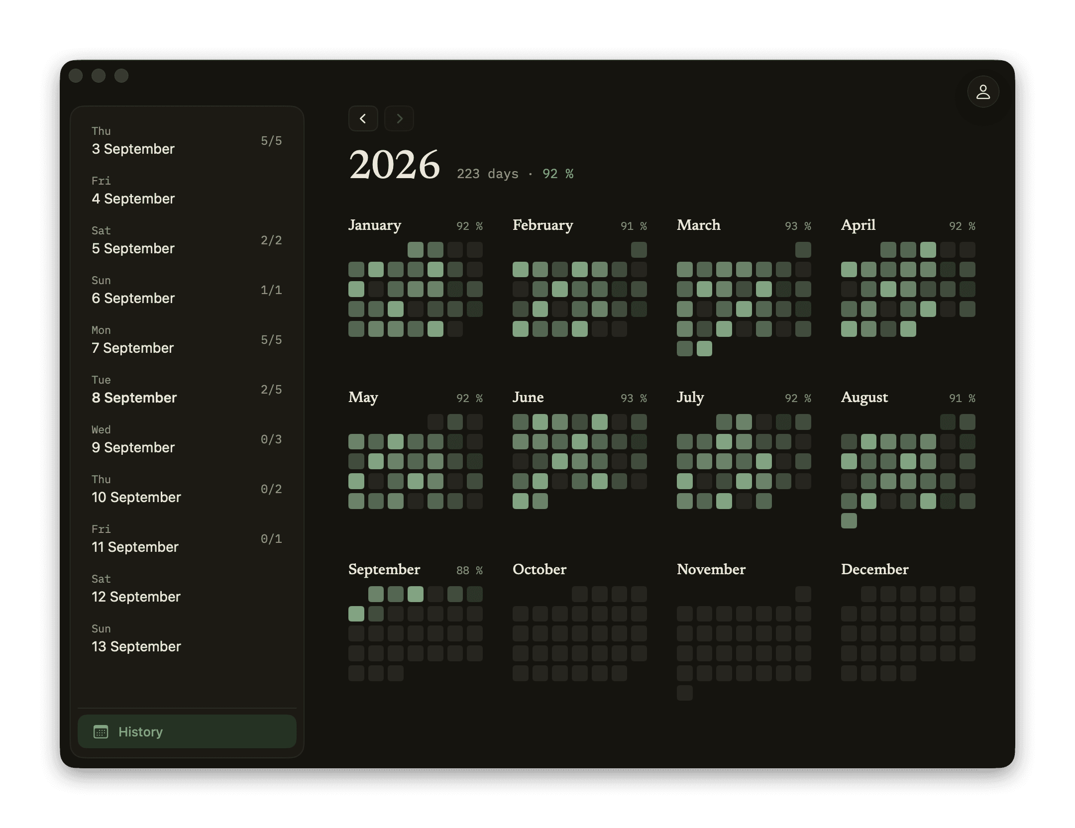 The year in green on Mac