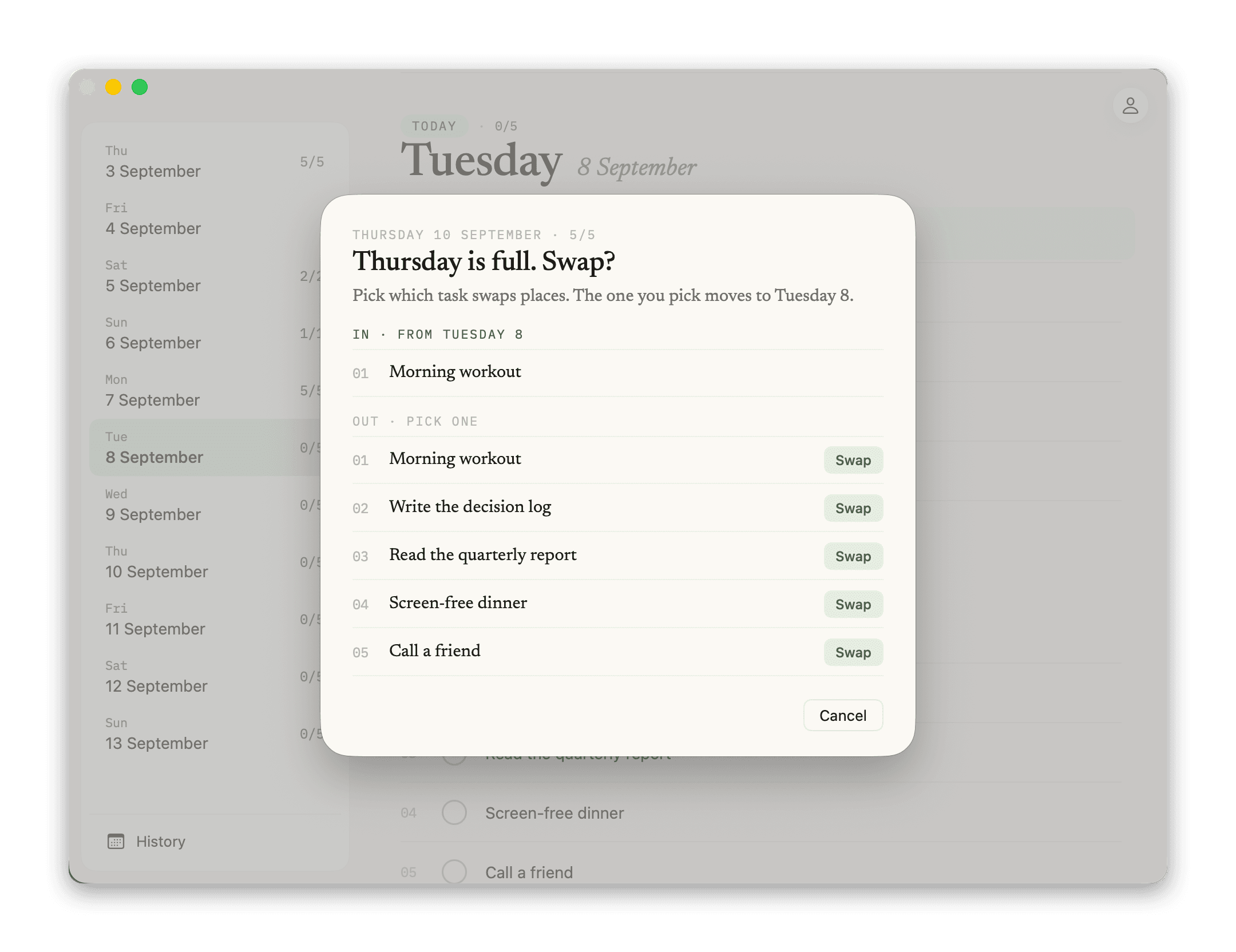 Thursday is full. Swap something out?